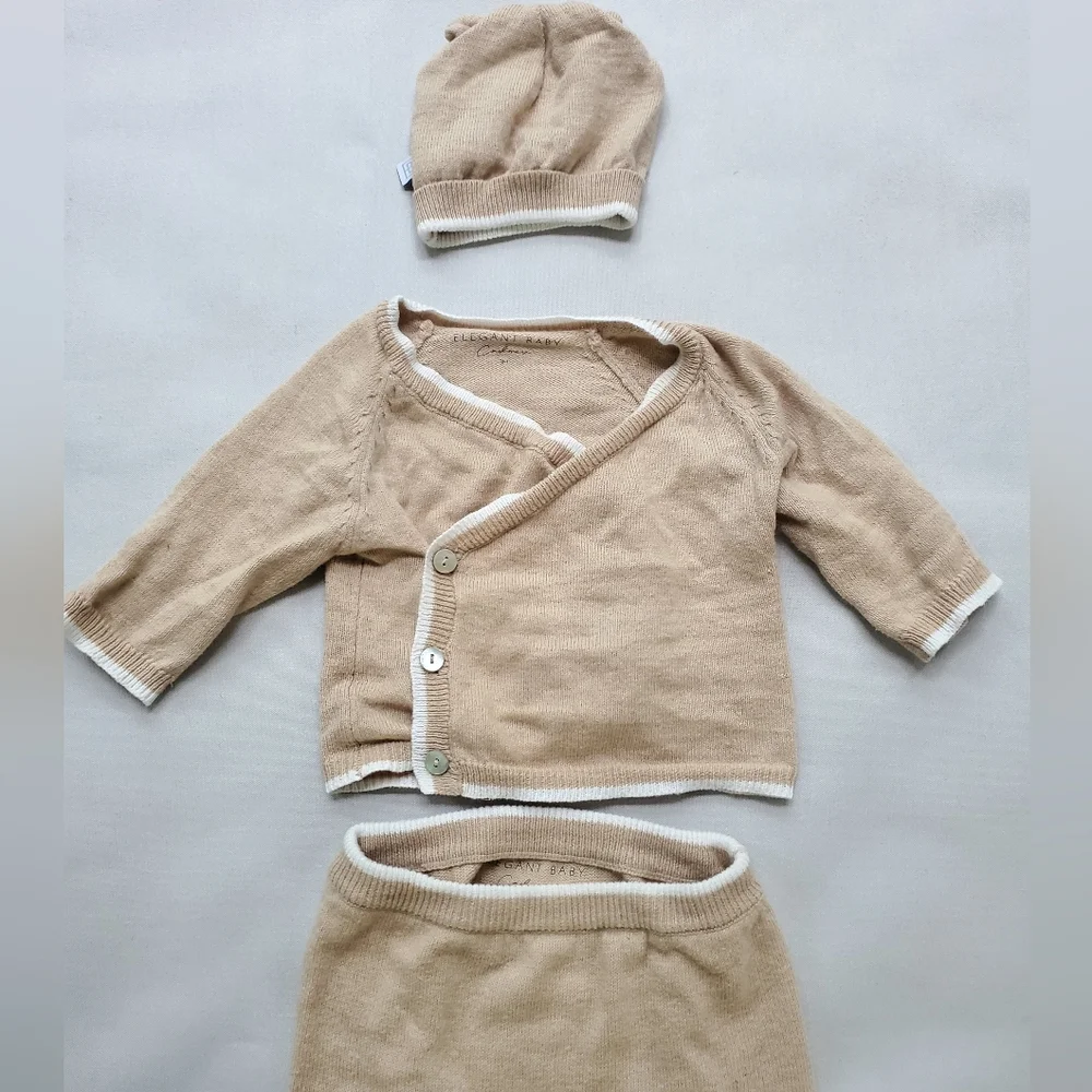Elegant Baby Baby Layette Knit & Jumpsuit Set - Cotton Cashmere Sz 3 Months